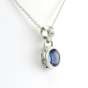 Side View Sterling Silver Kyanite 6x8mm Oval Bali Necklace