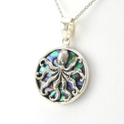 Side View Sterling Silver Abalone Octopus Necklace