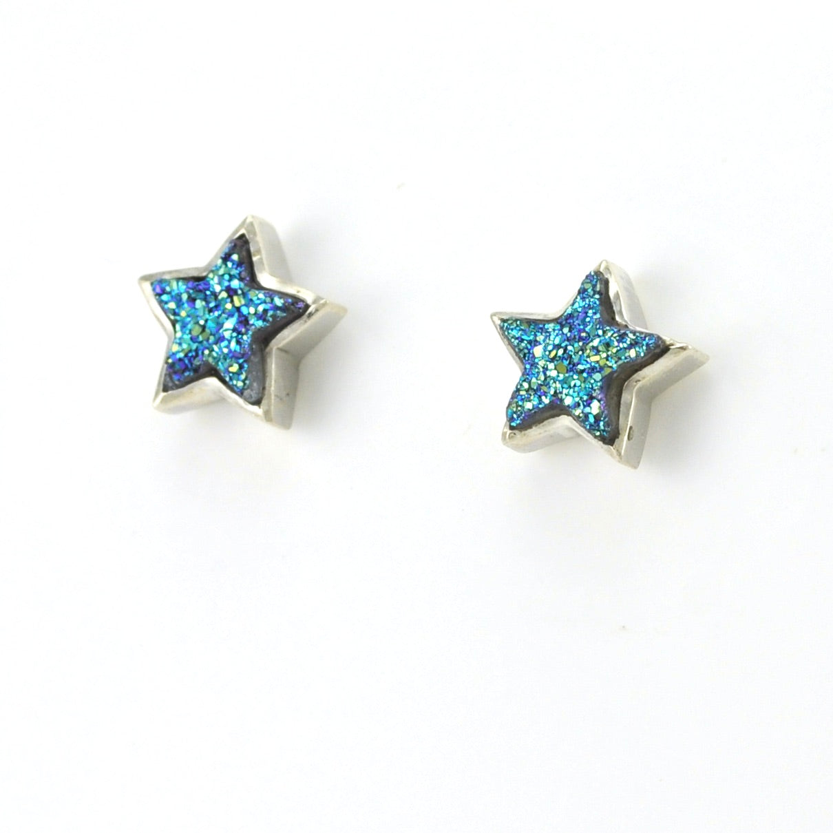 Sterling Silver Titanium Druzy Agate Star Earrings