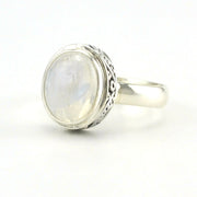 Sterling Silver Moonstone 8x10mm Oval Bali Ring