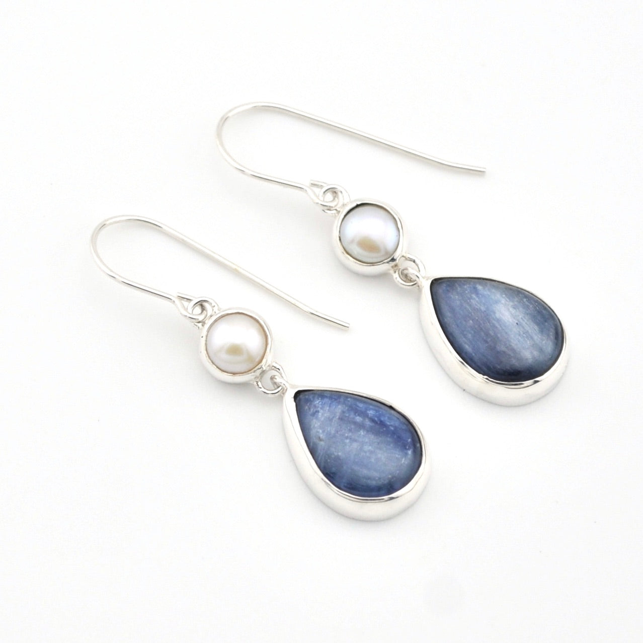 Sterling Silver Pearl Kyanite Dangle Earrings
