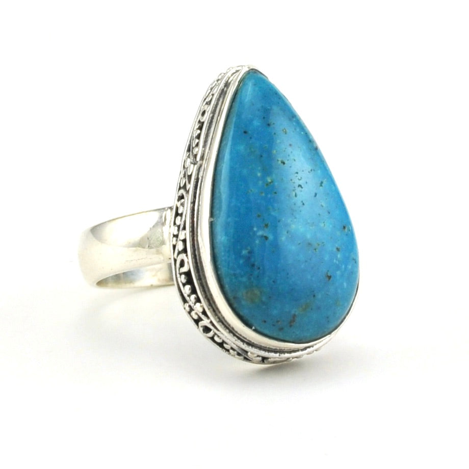 Side View Sterling Silver Arizona Turquoise 13x21mm Tear Bali Ring