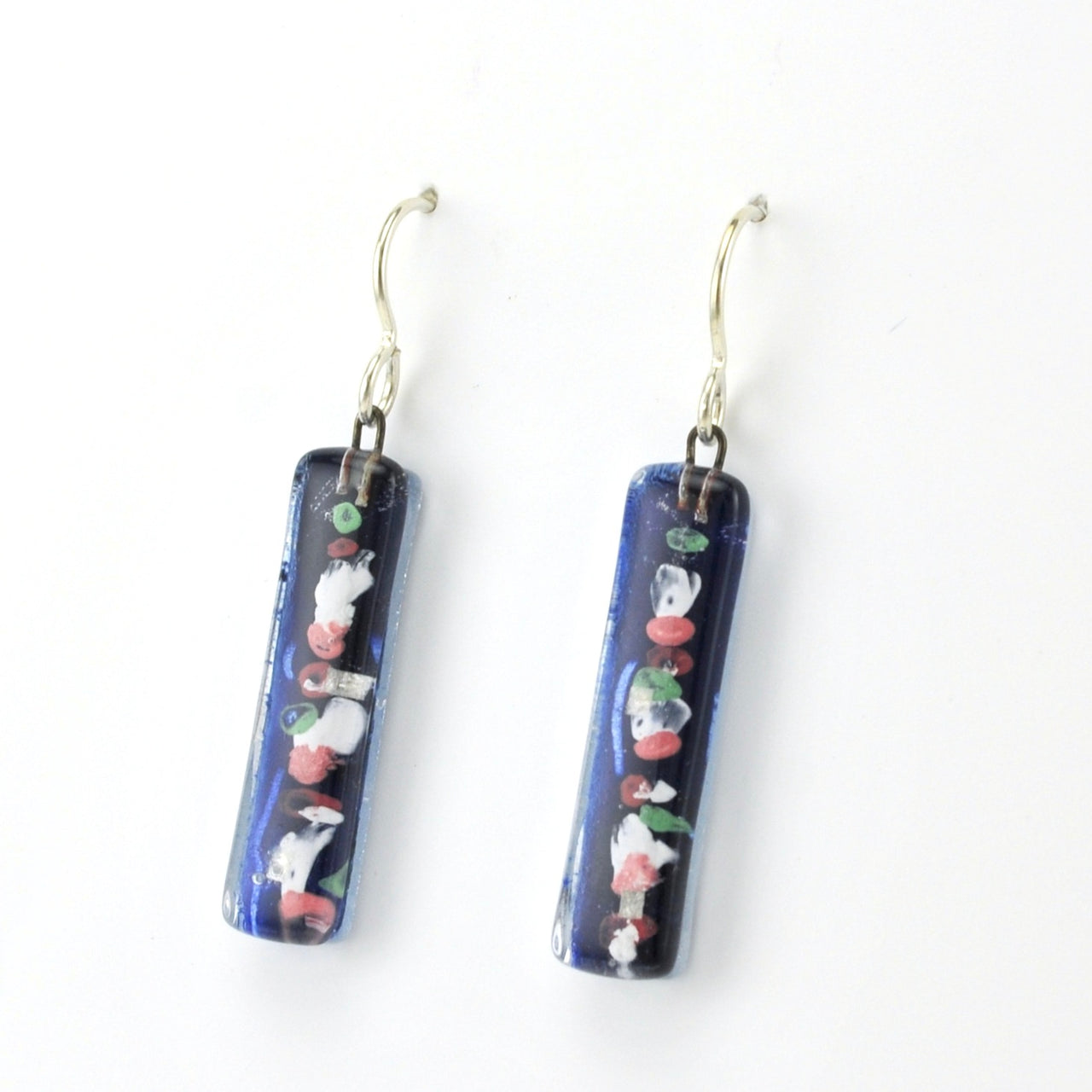 Side View Glass Cherry Blossoms Medium Bar Earrings