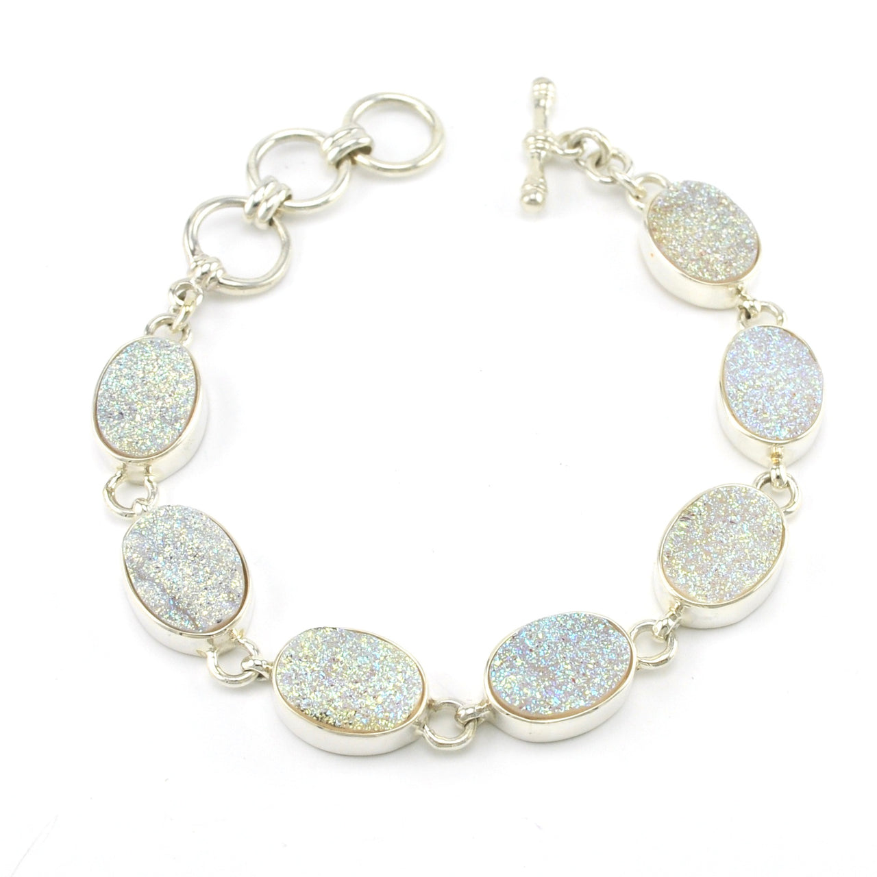 Sterling Silver Opal Druzy Agate Oval Toggle Bracelet