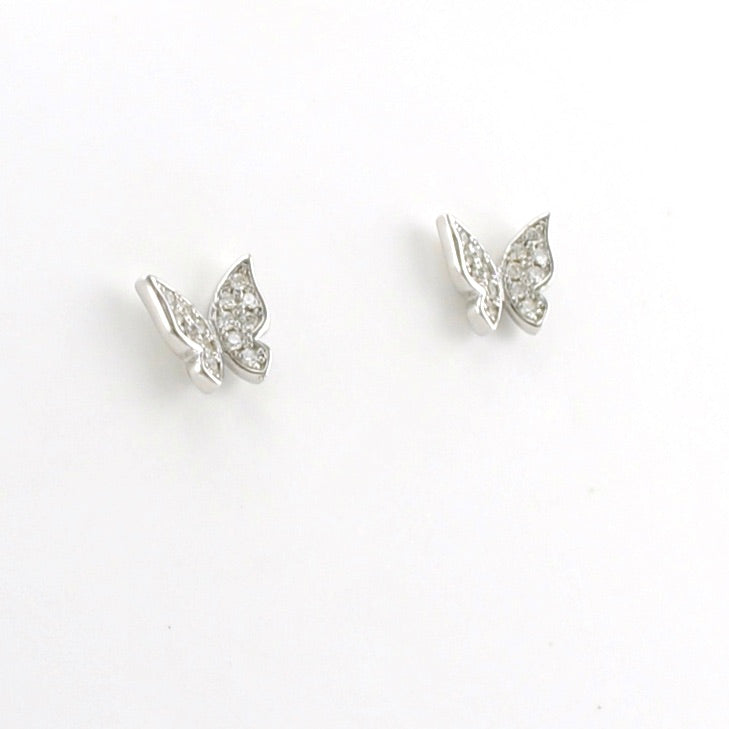 Side View Sterling Silver Cubic Zirconia Butterfly Post Earrings