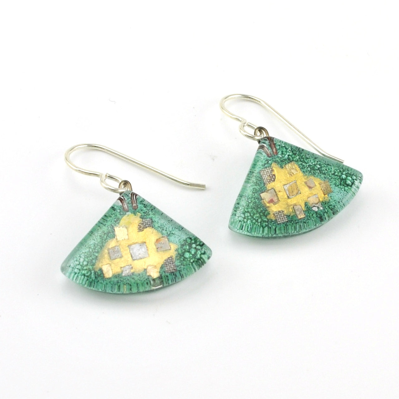 Glass Aqua Golden Phase Fan Earrings