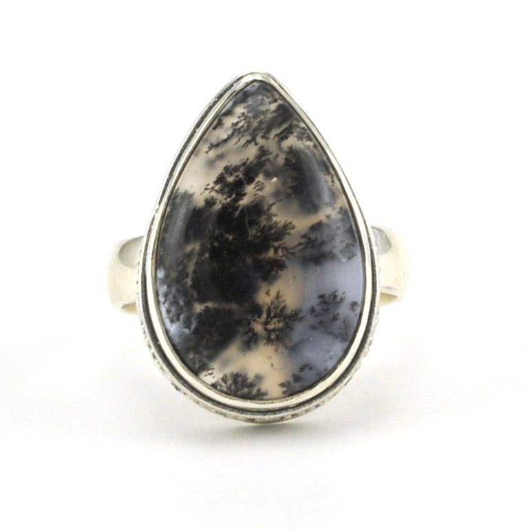 Alt View Sterling Silver Dendritic Agate 13x20mm Tear Bali Ring