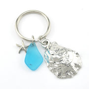 Turquoise Sea Glass Oyster Key Ring