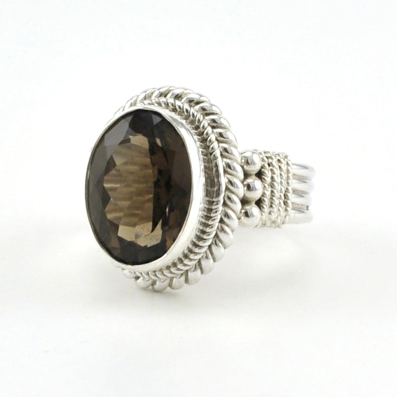 Side View Sterling Silver Smoky Quartz 10x14mm Oval Ring 