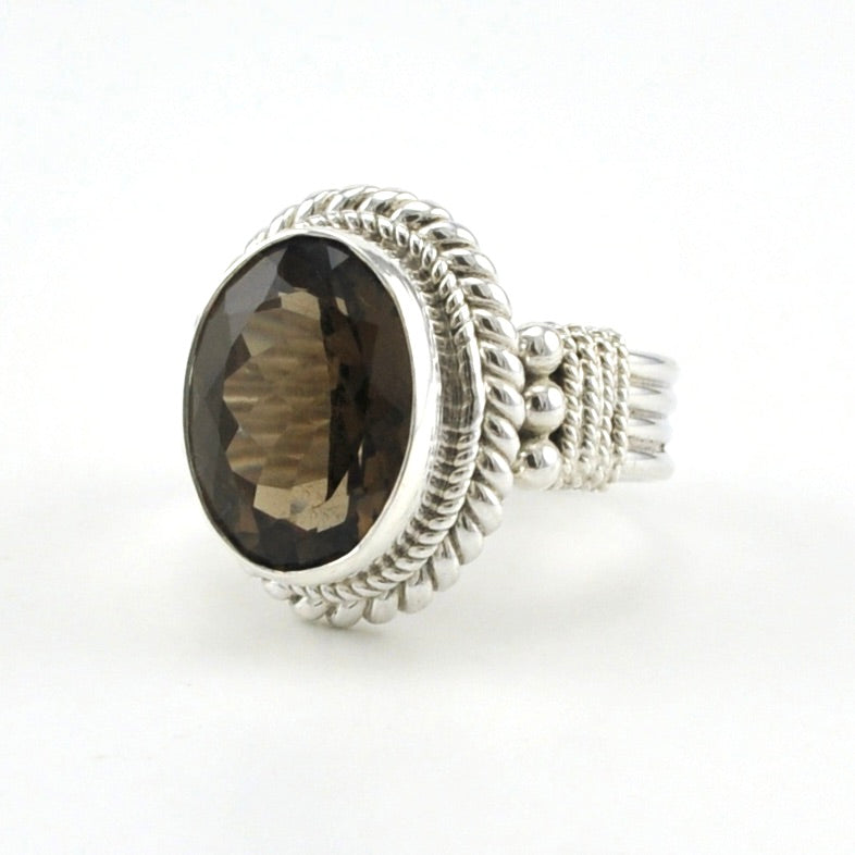 Side View Sterling Silver Smoky Quartz 10x14mm Oval Ring
