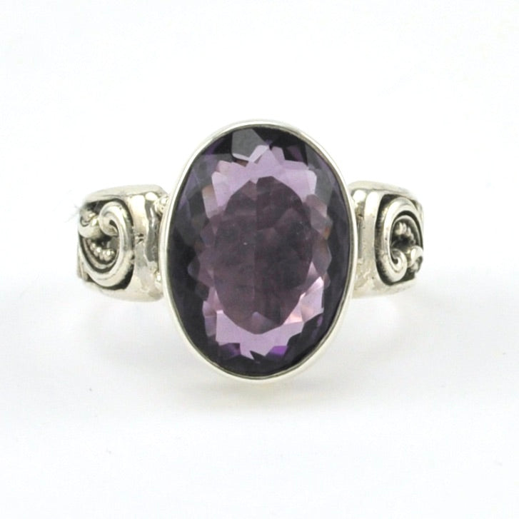 Alternate View Sterling Silver Amethyst 10x14mm Oval Bali Ring