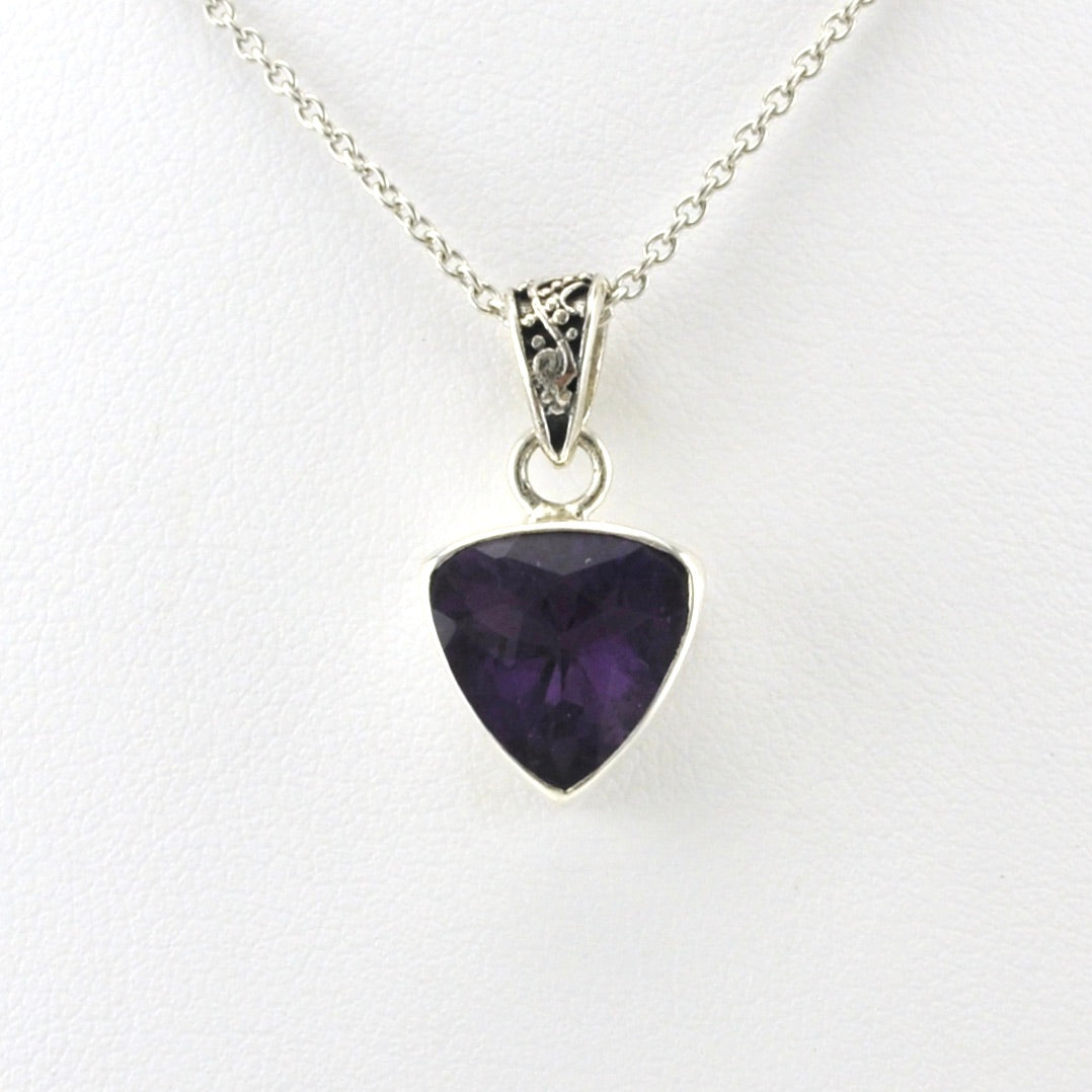 Alt View Sterling Silver Amethyst 10mm Trillion Necklace