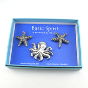 Handcrafted Pewter Octopus Starfish Magnet Set
