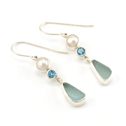 Sterling Silver Pearl Blue Topaz Aqua Sea Glass Earrings