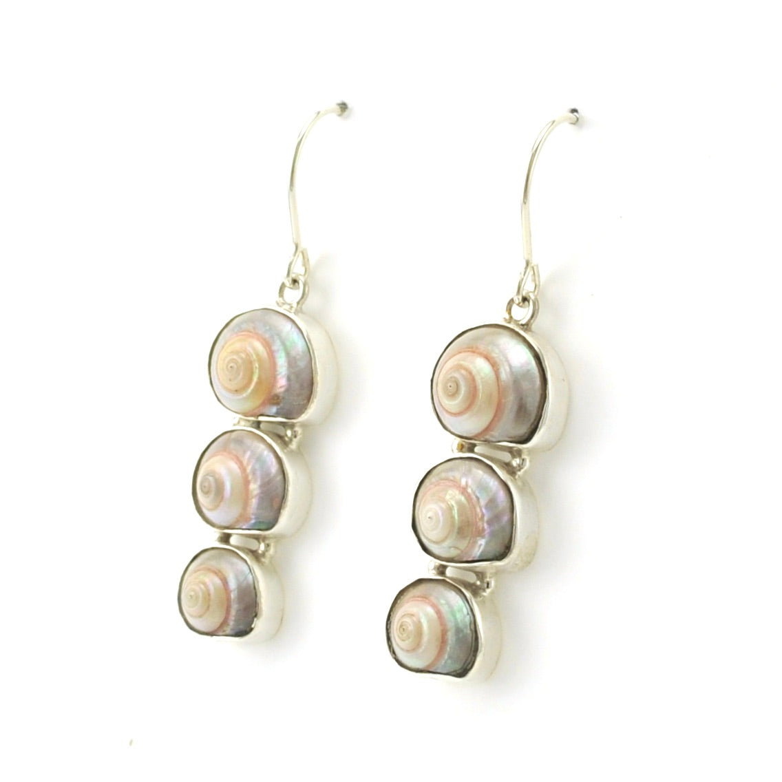 Side View Sterling Silver Malabar Shell 3 Stack Earrings