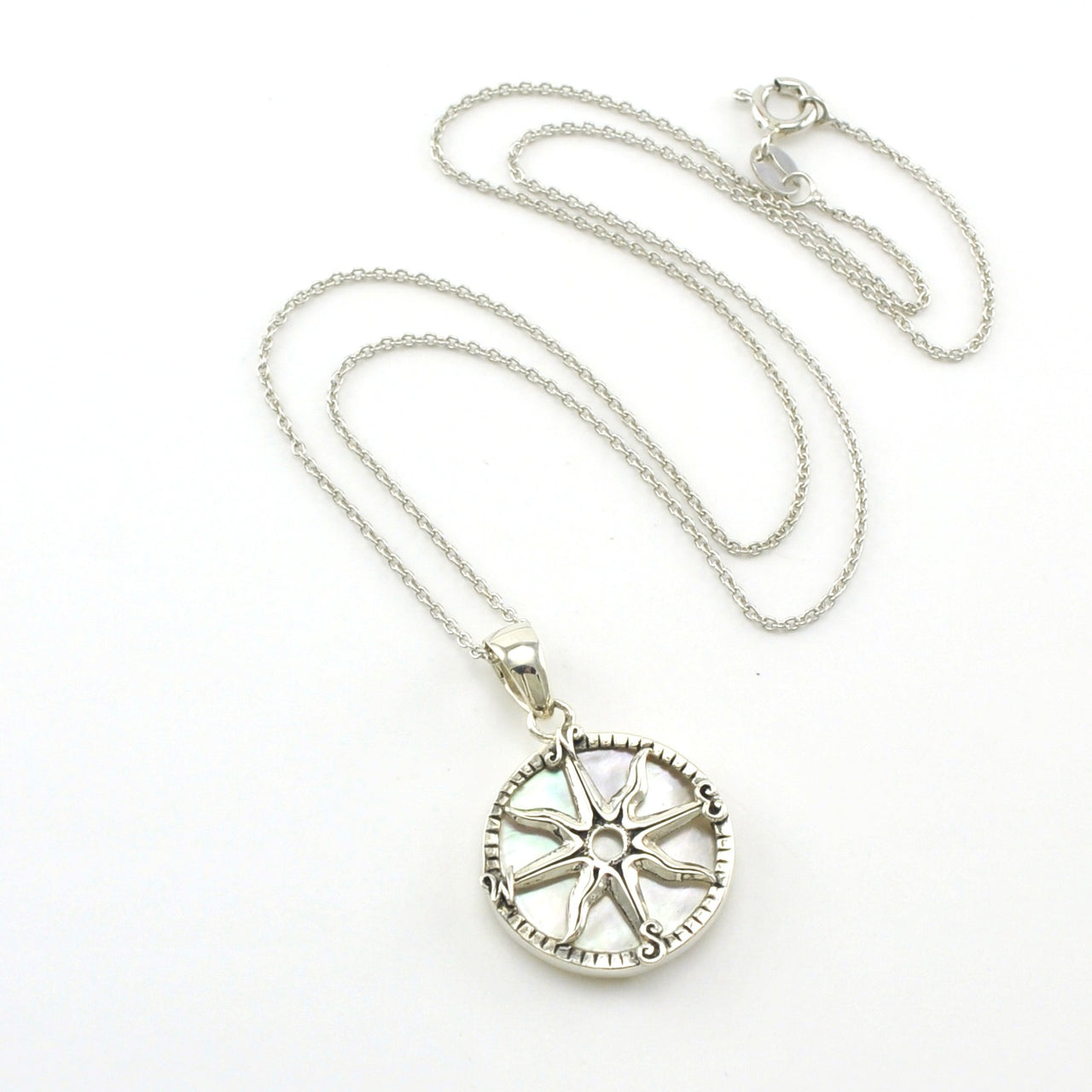 Sterling Silver Mother of Pearl Compass Necklace