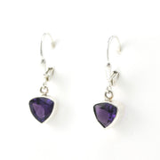 Side View Silver Amethyst 7mm Trillion Dangle Earrings