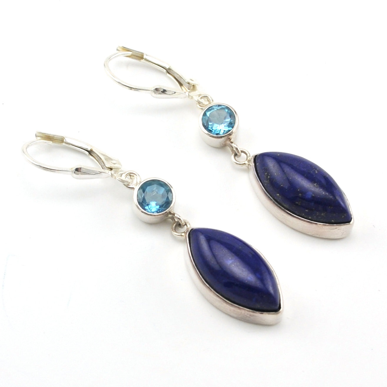 Sterling Silver Blue Topaz Lapis Marquise Dangle Earrings