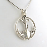 Side View Sterling Silver Anchor Round Pendant