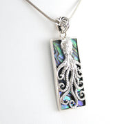 Side View Silver Abalone Octopus Rectangle Pendant