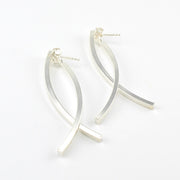 Side View Sterling Silver Matte Modern Bar Earrings