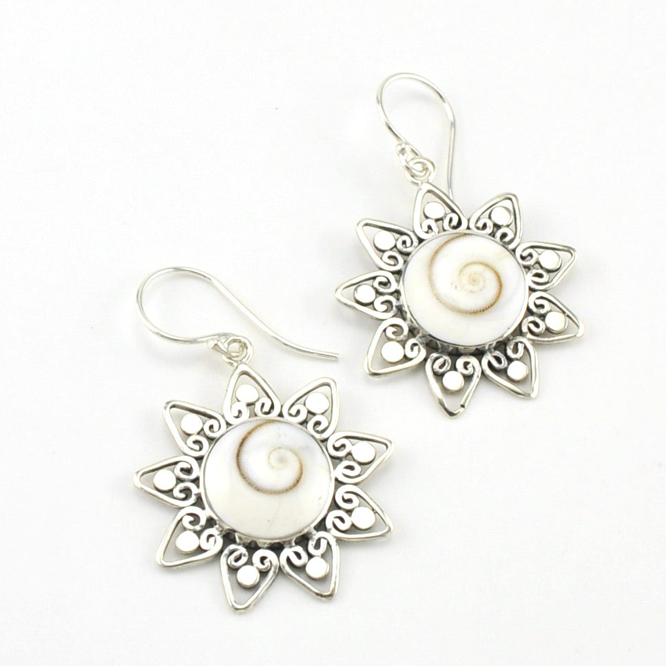Sterling Silver Shiva Shell Sun Dangle Earrings
