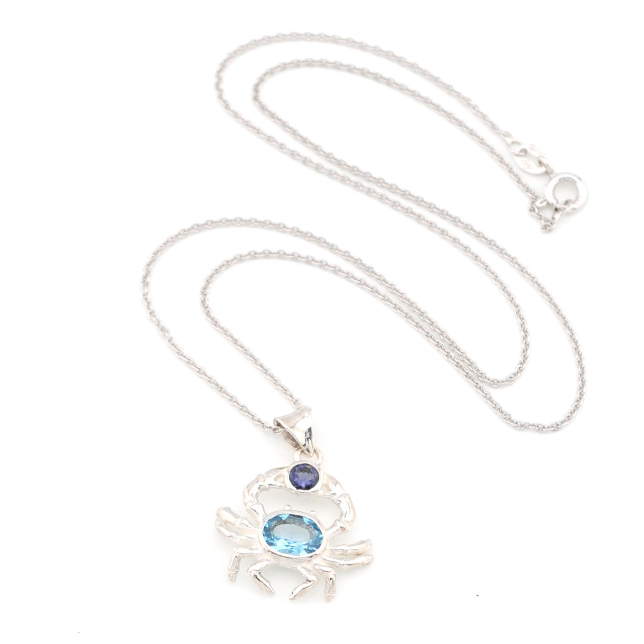 Sterling Silver Blue Topaz Iolite Crab Necklace