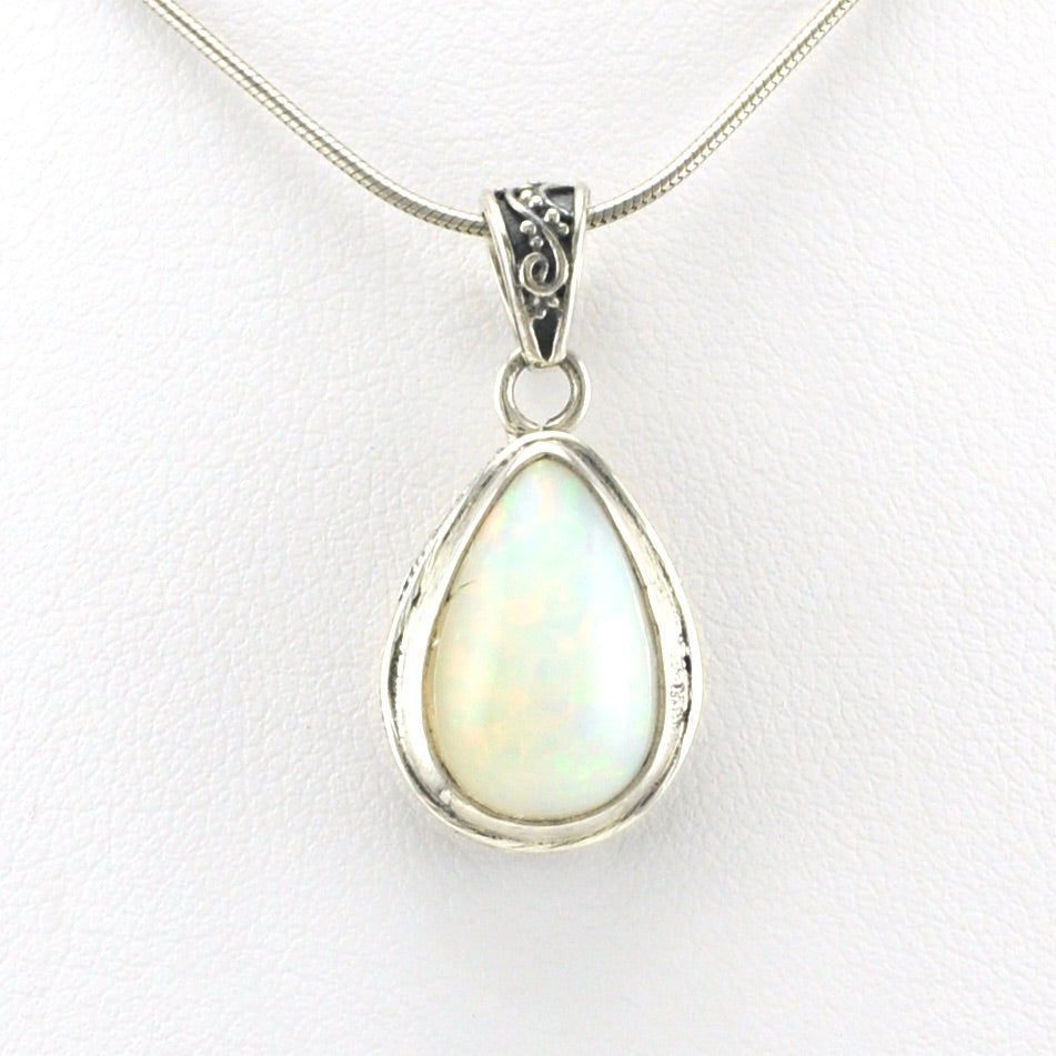 Alt View Sterling Silver Ethiopian Opal 10x14mm Tear Bali Pendant