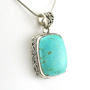Side View Sterling Silver Arizona Turquoise 17x21mm Rectangle Bali Pendant