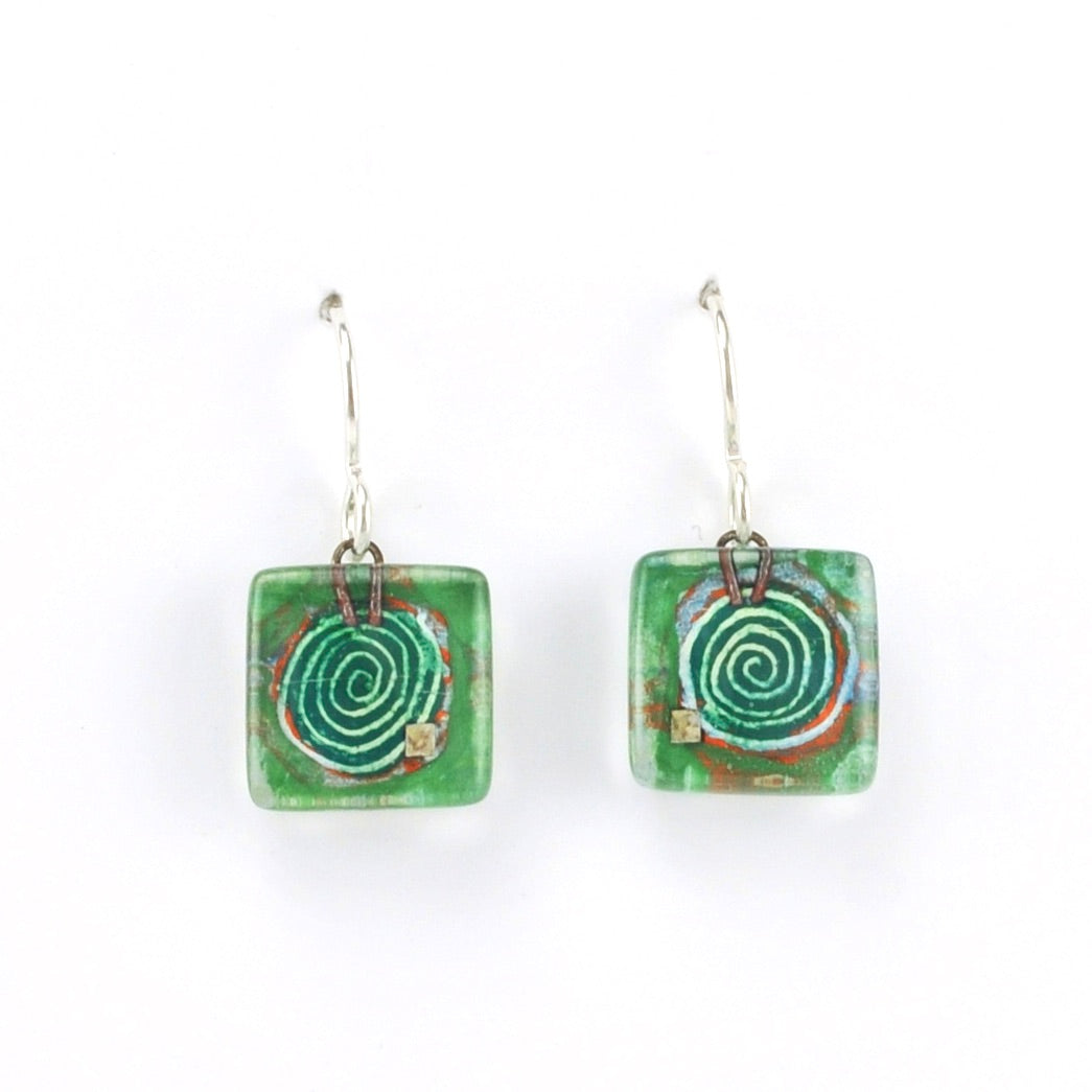 Alt View Glass Green Mesmer Square Earrings