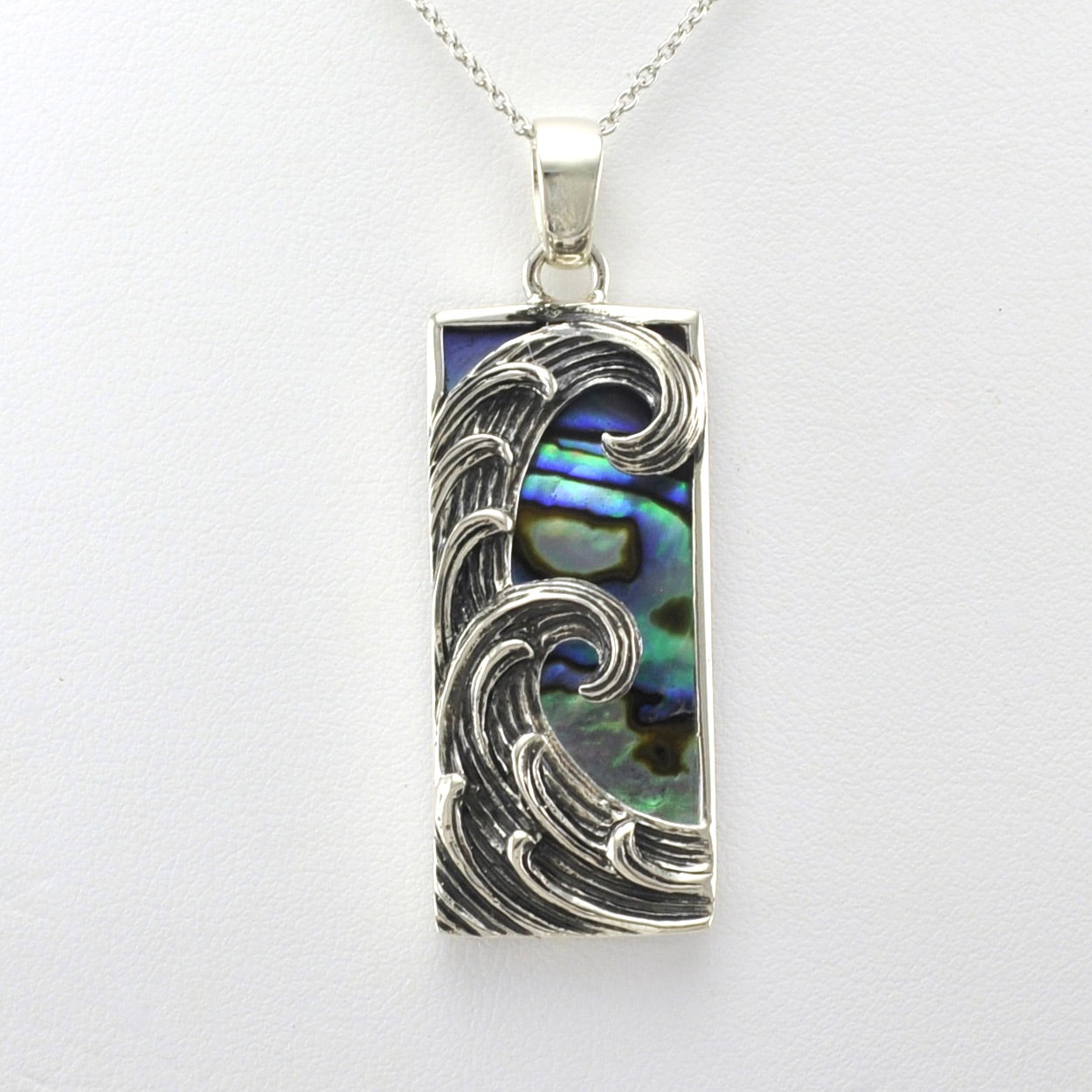 Alt View Sterling Silver Abalone Rectangular Wave Necklace