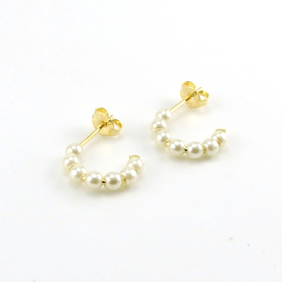 Alt View 18k Gold Fill 15mm Simulated Pearl Hoop Earrings