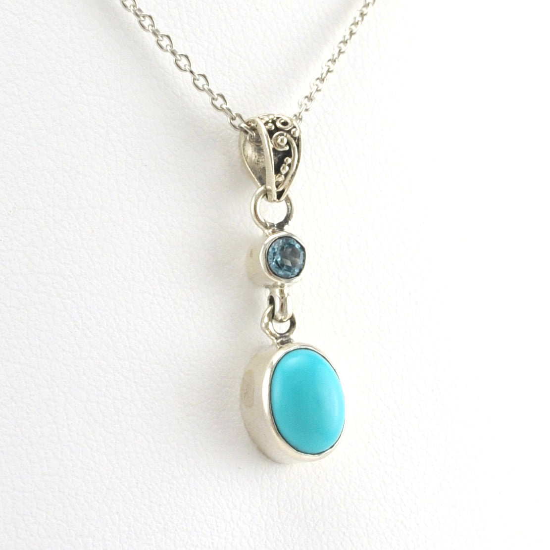 Side View Sterling Silver Arizona Turquoise 6x8mm Oval with Topaz Necklace