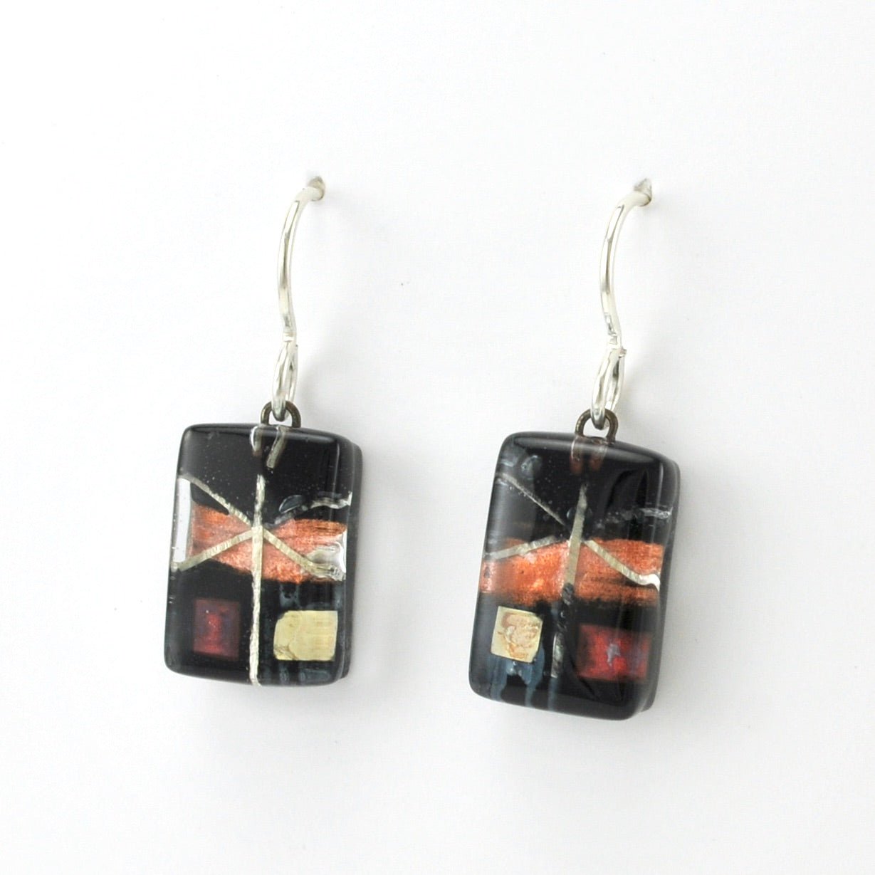 Side View Glass Black Dragonfly Earrings