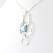 Side View Sterling Silver Roman Glass Square Drop Necklace