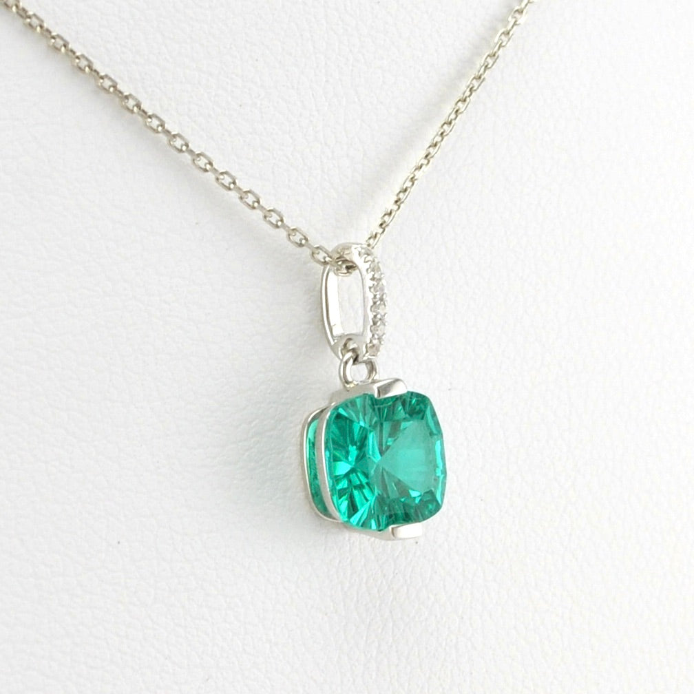 Side View Sterling Silver Paraiba Garnet 2.5ct Square CZ Necklace