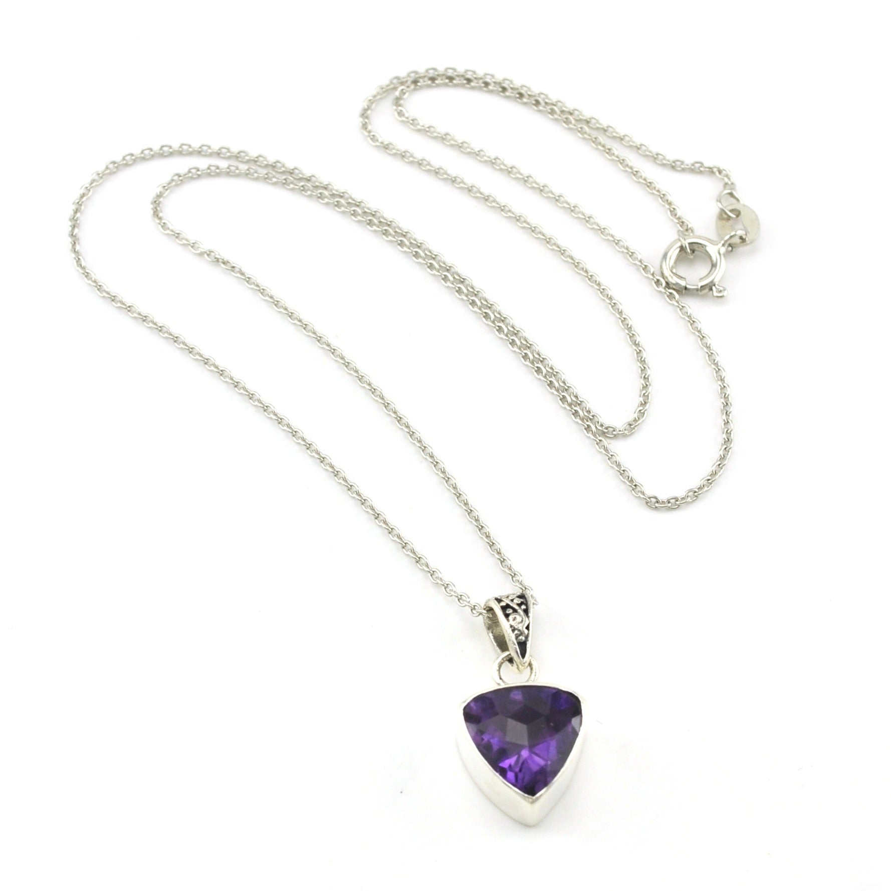 Sterling Silver Amethyst 10mm Trillion Necklace