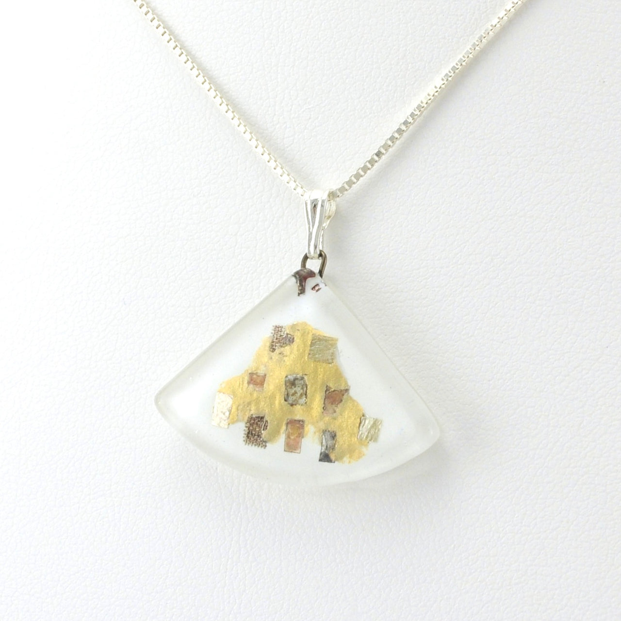 Side View Glass White Golden Phase Fan Necklace