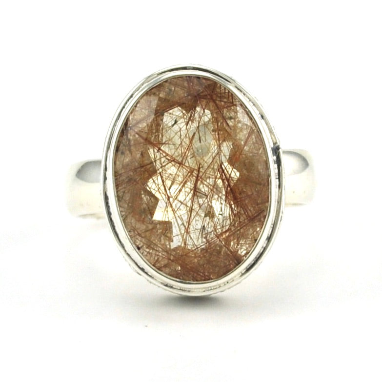 Alt View Sterling Silver Rutilated Quartz 11x15mm Oval Bali Ring