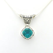 Alt View Sterling Silver Paraiba Quartz 10mm Offset Square Necklace