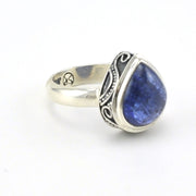 Side View Sterling Silver Tanzanite 12x14mm Tear Cabochon Ring