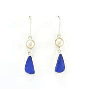 Alt View Sterling Silver Pearl Blue Sea Glass Earrings