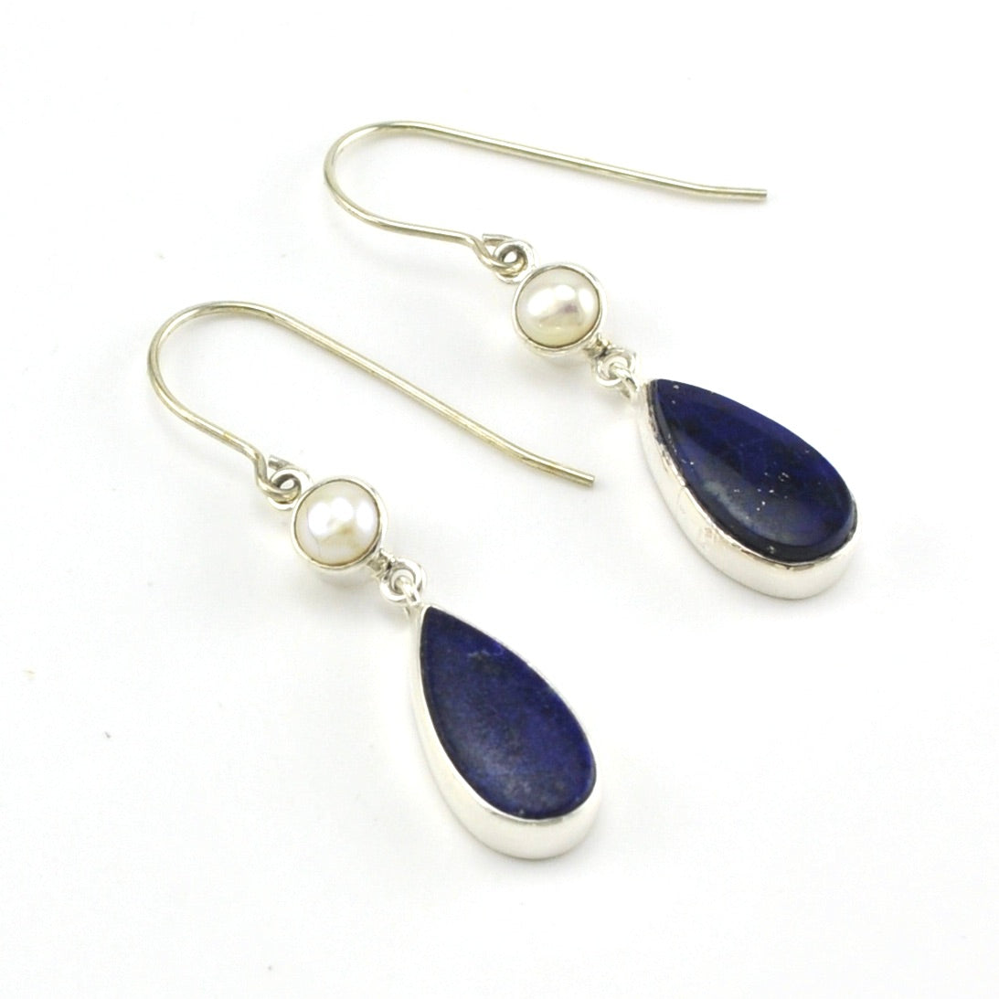 Sterling Silver Pearl Lapis Dangle Earrings