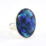 Side View Silver Blue Abalone Oval Adjustable Ring