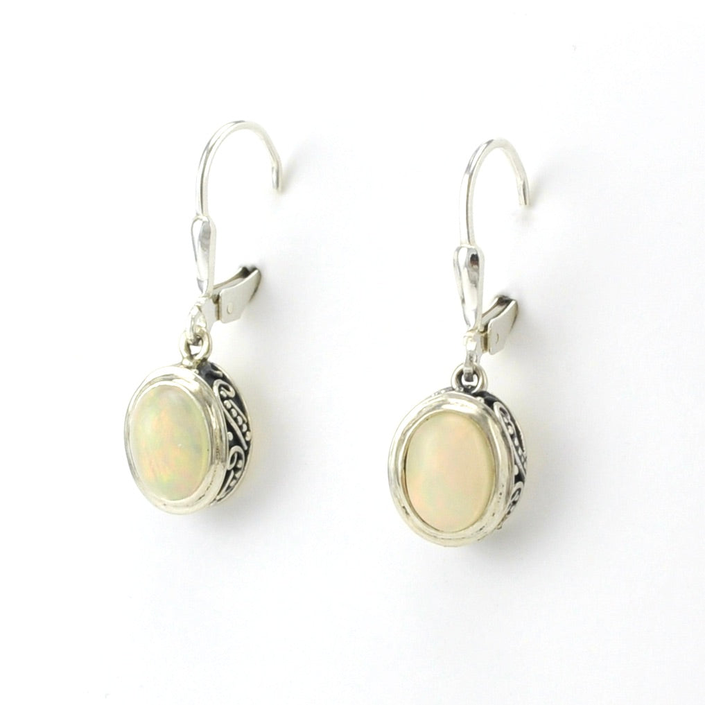 Sterling Silver Ethiopian Opal 6x8mm Oval Bali Dangle Earrings