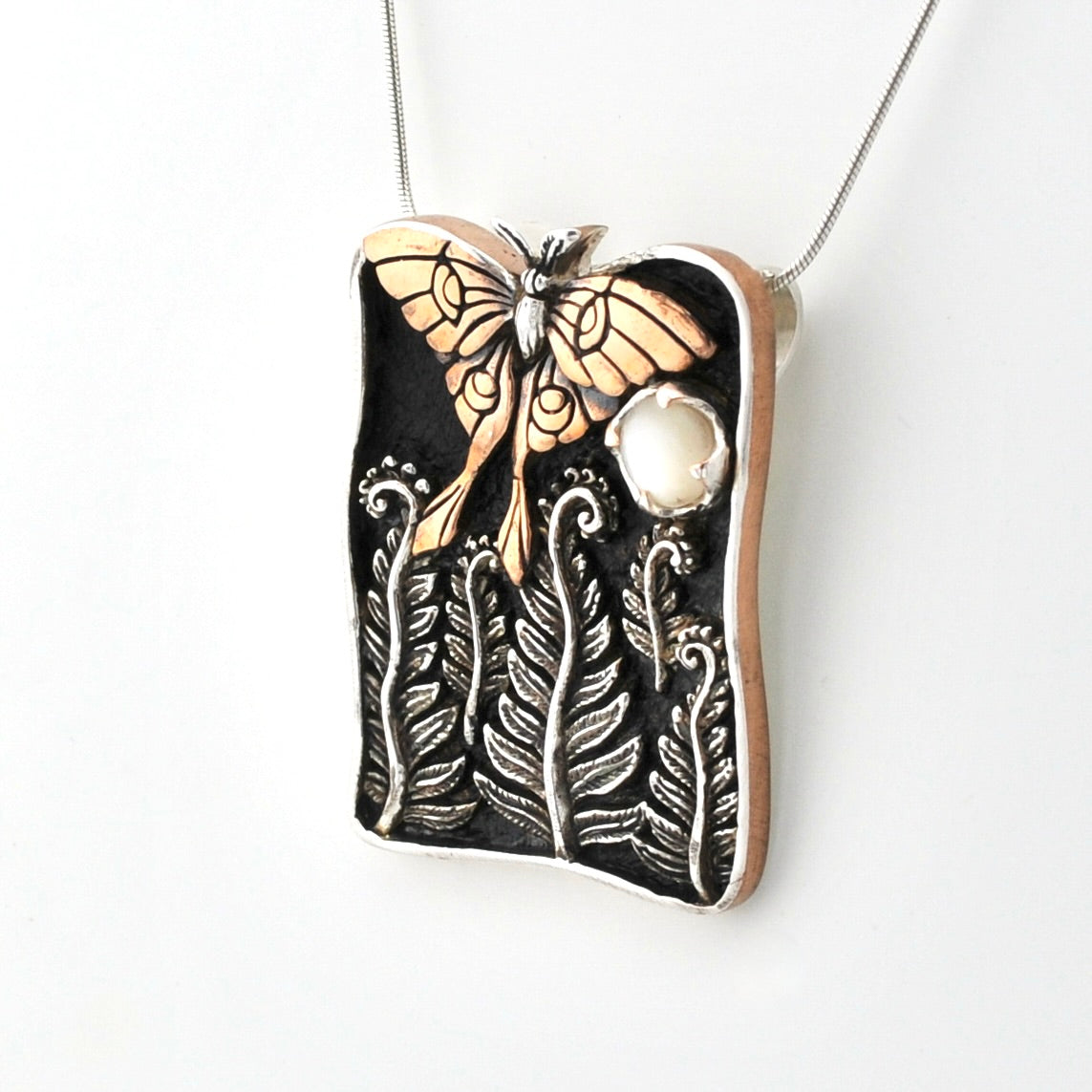 Bronze Luna Moth and Ferns Pendant