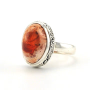 Sterling Silver Mexican Fire Opal Oval Bali Ring