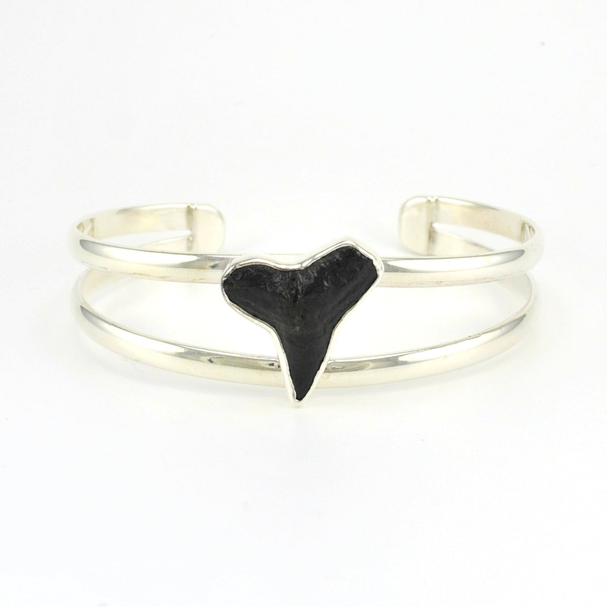 Sterling Silver Fossil Shark Tooth Cuff Bracelet