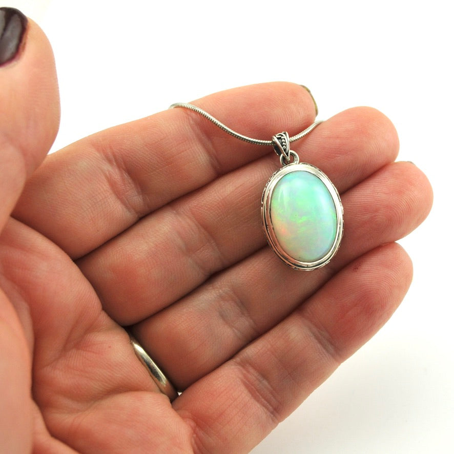 Alternate View Sterling Silver Ethiopian Opal 13x18mm Oval Bali Pendant