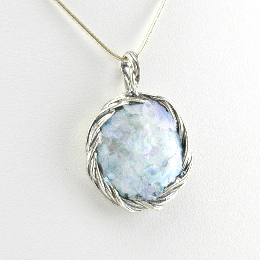 Alternate View Sterling Silver Roman Glass Round Necklace